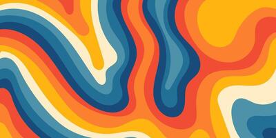 Groovy background, 70s, 60s style, abstract wavy design. Funky psychedelic rainbow hippie. Vector retro illustration