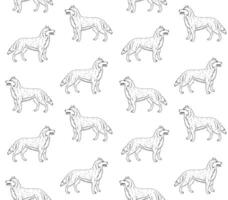 Vector seamless pattern of sketch running husky