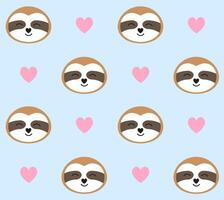 Vector seamless pattern of flat sloth face