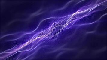 boucle animation de un abstrait violet et bleu particule vagues fabriqué de lisse lignes et points sur une foncé Contexte avec éclat et lueur effet , mouvement graphique , en boucle vidéo, 4k , 60 images par seconde video