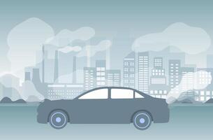 Air pollution, pm 2.5, industry pollution, toxic road smoke clouds and environment pollution, and vehicle carbon dioxide vector illustration.