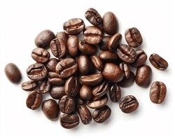 AI generated A pile of coffee beans isolated on white background. Close-up Shot. photo