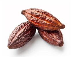 AI generated A pile of cocoa pods isolated on white background. Close-up Shot. photo