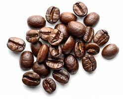 AI generated A pile of coffee beans isolated on white background. Close-up Shot. photo