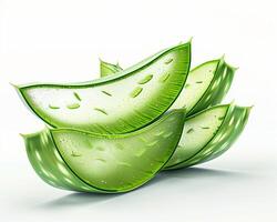 AI generated Whole aloe vera with slice isolated on white background. Close-up Shot. photo