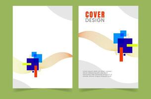 Cover layout template with square shapes and wave vector