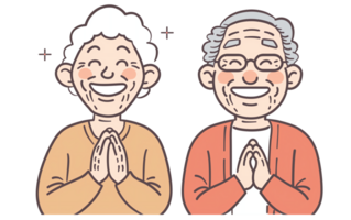 AI generated A simple line drawing of an elderly couple smiling and clapping in the style of Japanese animation png