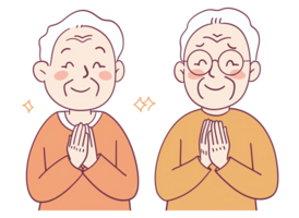 AI generated A simple line drawing of an elderly couple smiling and clapping in the style of Japanese animation png