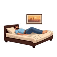 homem dormindo em cama desenho animado ilustração png