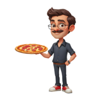 cartoon man holding a pizza on a plate png