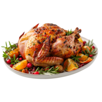 AI generated Roasted turkey on plate with herbs and citrus png