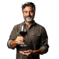 ai généré souriant homme en portant une verre de rouge du vin sur transparent Contexte png