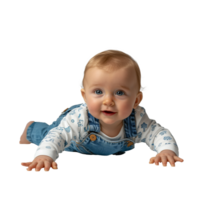 ai generiert bezaubernd Baby im Denim Overall auf ein transparent Hintergrund png