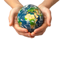 AI generated Hands carefully holding the Earth on a transparent background png