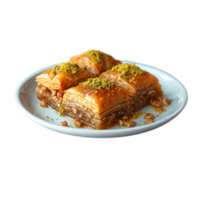 AI generated A plate of food with a nutty flavor and a crunchy texture. Turkish Baklava png