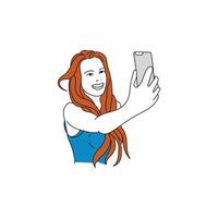 Selfie line art free vector