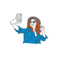 Selfie line art free vector