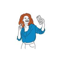 Selfie line art free vector