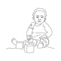 Kid playing with toy line art vector