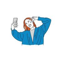 Selfie line art free vector