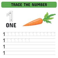 Learning numbers for preschoolers. Handwriting practice. The number is one. Tracing number worksheet vector