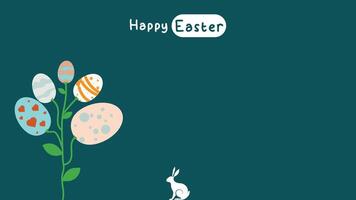 media post idea for easter egg background isolated in green, hand draw line rabbit, suit for decoration ,web, banner , wallpaper , with blank space vector