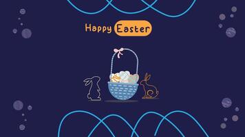 media post idea for easter egg background isolated in blue, hand draw line rabbit, suit for decoration ,web, banner , wallpaper , simple minimalist vector