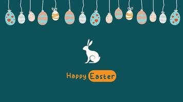 media post idea for easter egg background isolated in green, hand draw line rabbit, suit for decoration ,web, banner , wallpaper , with blank space vector