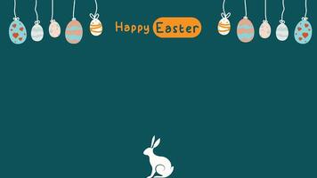 media post idea for easter egg background isolated in green, hand draw line rabbit, suit for decoration ,web, banner , wallpaper , with blank space vector