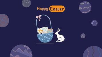 media post idea for easter egg background isolated in blue, hand draw line rabbit, suit for decoration ,web, banner , wallpaper , invitation card vector