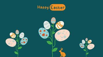 media post idea for easter egg background isolated in green, hand draw line rabbit, suit for decoration ,web, banner , wallpaper , with blank space vector