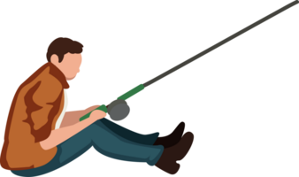 male character is sitting relaxing fishing png