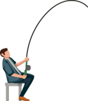 male character is sitting pulling a fishing rod png