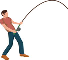 male character standing pulling a fishing rod png