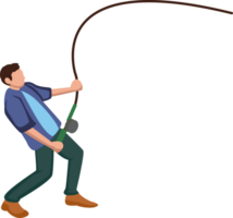 male character pulling hard fishing rod png