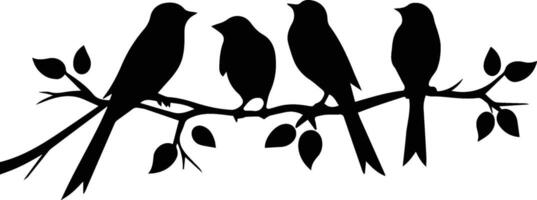 Silhouette Tree Branch Bird Vector Stock Image