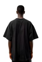 AI generated Rear view of black man wearing black tshirt on white background. For mockup design png