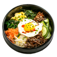AI generated Bibimbap with rice, fried egg and vegetables on transparent background png