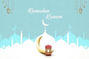 Ramadan Kareem islamic design with Arabic Lantern and crescent moon with Islamic pattern vector