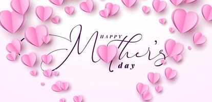 Happy Mother's Day Banner Design with Flying Heart and Typography Lettering on Dark Background. Vector Mom Celebration Illustration with Symbol of Love for Postcard, Greeting Card, Flyer, Invitation