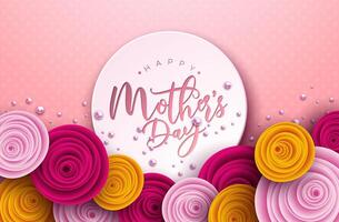 Happy Mother's Day Illustration with Rose Flower, Pearl and Typography Letter on Pink Background. Vector Celebration Design Template for Greeting Card, Banner, Flyer, Invitation, Brochure, Poster.