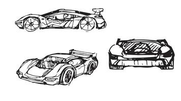 Draff design and trace from drwaing of sport car three side. Sketch picture from pencil to vector or illustrator.