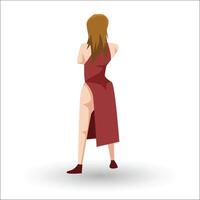 Vector or Illustrator of. Woman in sexy outfit, arms crossed, standing with her back turned. With shadow on isolated white background.