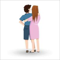 Vector or Illustrator of. Male and female couple hugging each other. With shadow on isolated white background.