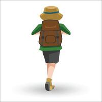 Vector or Illustrator of. Teenager with a suit travels in the forest and carries a backpack. With shadow on isolated white background.