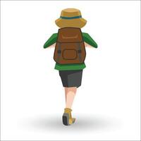 Vector or Illustrator of. Teenager with a suit travels in the forest and carries a backpack. With shadow on isolated white background.