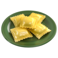 ai genererad 3d tolkning av en italiensk ravioli i en tallrik på transparent bakgrund - ai genererad png