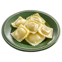 ai generado 3d representación de un italiano Ravioles en un plato en transparente antecedentes - ai generado png