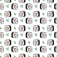 Japanese maki sushi vector seamless pattern line art design on white background