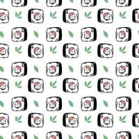 Japanese maki sushi vector seamless pattern line art design on white background